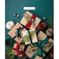 Пакет 380х450 мм, 60 мкм с проруб. ручками, диз. "Подарки на зеленом", ПВД, 25 шт/упак 500 шт/кор РОССИЯ ВУР56615