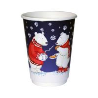 Стакан бумажный 400 мл 2 сл., d90 мм, диз. "Белые мишки", карт., 18 шт/упак 360 шт/кор РОССИЯ 420044