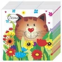 Салфетки 240х240 мм 1-сл., диз. "Чеширский кот", разноцв., бум., 40 шт/упак "Desna Design" 32 упак/кор РОССИЯ 57433