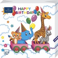 Салфетки 330х330 мм 3-сл., диз. "Зоопарк", разноцв., бум., 20 шт/упак "Bouquet" 12 упак/кор РОССИЯ 37351