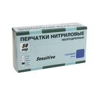 Перчатки нитриловые, р-р L, неопудрен., голуб., 50 пар /упак "Sensitive" 10 упак/кор КИТАЙ