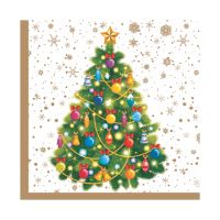 Салфетки 240х240 мм 3-сл., диз. "Новогодняя ель на белом", разноцв., бум., 25 шт/упак "Bouquet" 15 упак/кор РОССИЯ 57135