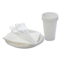 Набор одноразовой посуды "Шашлычок" [6 стак. 200 мл, ПП+ 6 тар. d167 мм, ПС+6 вил.+6 салф.] 15 упак/кор РОССИЯ 187430