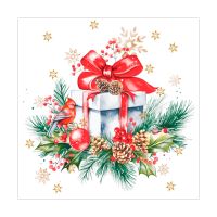 Салфетки 240х240 мм 3-сл., диз. "Подарок на новый год", разноцв., бум., 25 шт/упак "Bouquet" 15 упак/кор РОССИЯ 25094
