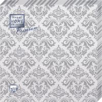 Салфетки 400х400 мм 3-сл., диз. "Серебряный орнамент", бело-сереб., бум., 16 шт/упак "Bouquet" 12 упак/кор РОССИЯ 25467