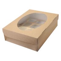 Коробка для кондит. изделий 330х250х100 мм с ложементом, с окном, неразъем.крышка, крафт-бел., карт., 25 шт/упак "OSQ" Muf 12 100 шт/кор РОССИЯ OSQ MUF 12