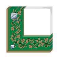 Салфетки 330х330 мм 3-сл., диз. "Золотые узоры на зеленом", разноцв., бум., 20 шт/упак "Bouquet" 12 упак/кор РОССИЯ 57412