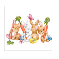 Салфетки 330х330 мм 3-сл., диз. "Веселые крольчата", разноцв., бум., 20 шт/упак "Bouquet" 12 упак/кор РОССИЯ 25044