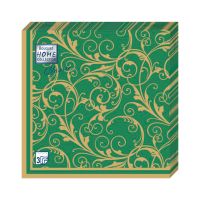 Салфетки 330х330 мм 3-сл., диз. "Очарование на зеленом", зелено-золот., бум., 20 шт/упак "Bouquet" 12 упак/кор РОССИЯ 37617