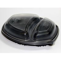 Контейнер 800[350+450] мл 2-секц., овал 257х202х37 мм, без крышки, черн., ПП, 30 шт/упак "ПолиЭр" 300 шт/кор РОССИЯ К-257-2 черн