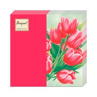 Салфетки 330х330 мм 2-сл., диз. "Тюльпаны на зеленом mix с зеленым", разноцв., бум., 20 шт/упак "Bouquet" 15 упак/кор РОССИЯ 42462