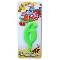 Свеча для торта h35 мм, диз. "Мармеладки. Цифра 6", зел., 1 шт/упак 30 шт/кор РОССИЯ 2996
