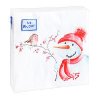 Салфетки 200х200 мм 2-сл., диз. "Милый снеговик", разноцв., бум., 30 шт/упак "Bouquet" 26 упак/кор РОССИЯ 57837