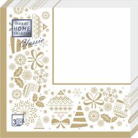 Салфетки 330х330 мм 3-сл., диз. "Новогодняя скатерть. Золото на белом", разноцв., бум., 20 шт/упак "Bouquet" 12 упак/кор РОССИЯ 37786