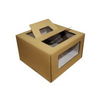 Коробка для торта 300х300х190 мм, с окном, неразъем.крышка, с ручк., крафт, карт., 25 шт/кор 25 шт/упак РОССИЯ Г2 229