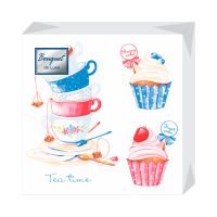 Салфетки 240х240 мм 3-сл., диз. "Время чая", разноцв., бум., 25 шт/упак "Bouquet" 15 упак/кор РОССИЯ 37438