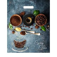 Пакет 390х480 мм, 50 мкм с проруб. ручками, диз. "Грэй Глосс Кофе", ПВД, 50 шт/упак "Тикопластик" 500 шт/кор РОССИЯ н00212035