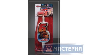 Свеча для торта h45 мм, диз. "Disney Тачки. Цифра 6", разноцв., 1 шт/упак 15 шт/кор РОССИЯ 1183