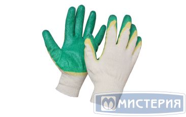 Перчатки нитяные, двойной облив, бело-зел., х/б+латекс, 1 пар/упак 300 пар/кор РОССИЯ