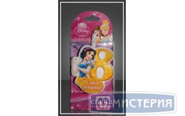 Свеча для торта h68 мм, диз. "Disney Принцесса. Цифра 8", разноцв., 1 шт/упак 20 шт/кор РОССИЯ 1173