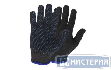 Перчатки нитяные, диз. "Точка", 5 нит., 10 кл., черн., Х/Б+ПВХ, 1 пар/упак 300 пар/кор РОССИЯ