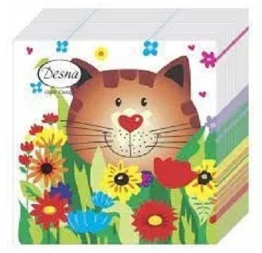 Салфетки 240х240 мм 1-сл., диз. "Чеширский кот", разноцв., бум., 40 шт/упак "Desna Design" 32 упак/кор РОССИЯ 57433