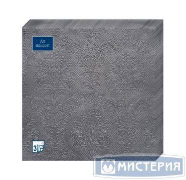 Салфетки 330х330 мм 3-сл., диз. "Темно-серый Барокко", сер., бум., 16 шт/упак "Bouquet" 12 упак/кор РОССИЯ 57252