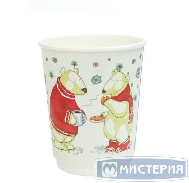 Стакан бумажный 300 мл 2 сл., d90 мм, диз. "Белые мишки", карт., 20 шт/упак 400 шт/кор РОССИЯ 320038