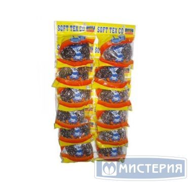 Губка металлическая для посуды d80xh20 мм, 11 гр., нерж., 12 шт/упак "Soft Tex" 60 упак/кор РОССИЯ 101-387