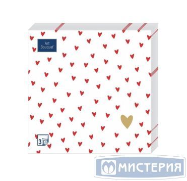 Салфетки 330х330 мм 3-сл., диз. "Сердечки на белом", разноцв., бум., 20 шт/упак "Bouquet" 12 упак/кор РОССИЯ 37365