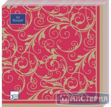 Салфетки 330х330 мм 3-сл., диз. "Очарование на красном", красно-золот., бум., 20 шт/упак "Bouquet" 12 упак/кор РОССИЯ 42840
