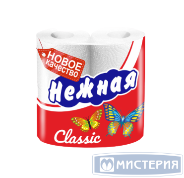 Бумага туалетная 2-сл. "Нежная", бел., 15,5 м, 4 рул/упак 12 упак/кор РОССИЯ