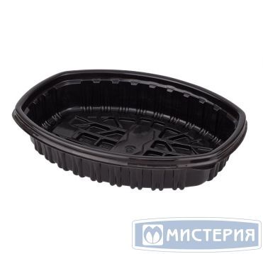 Контейнер 1000 мл 1-секц., овал 258х202х48 мм, без крышки, черн., ПП, 60 шт/кор "ПолиЭр" 60 шт/упак РОССИЯ К-258 черный