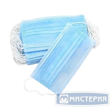 Маска медицинская 3 сл., 180х90 мм, с нос. фиксатором, голуб., 50 шт/упак 50 упак/кор РОССИЯ