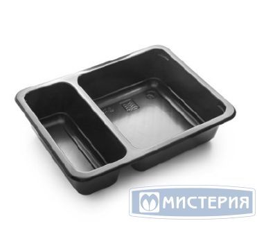 Контейнер под запайку 800[555+245] мл, 2-секц. 190х144х45 мм, черн., ПП, 50 шт/упак "ПолиЭр" 300 шт/кор РОССИЯ К-190х144х45Г-2/30 черн.
