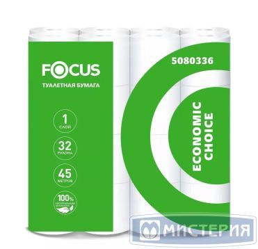 Бумага туалетная для диспенсеров 1-сл. "Focus" Ecomic choice, бел., 45 м 32 рул/упак 96 рул/кор РОССИЯ 5080336
