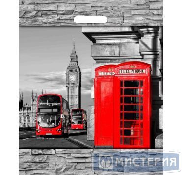 Пакет 380х450 мм, 60 мкм с проруб. ручками, диз. "Лондон Лондон", ПВД, 50 шт/упак "Тикопластик" 500 шт/кор РОССИЯ н00112287