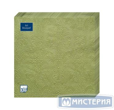 Салфетки 330х330 мм 3-сл., диз. "Оливковый Барокко", зел., бум., 16 шт/упак "Bouquet" 12 упак/кор РОССИЯ 57247