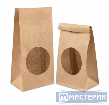 Пакет на вынос [120+80]х250 мм S без ручек, 2 сл. с окном, крафт, бум., 500 шт/кор 500 шт/упак РОССИЯ 041-000024-001