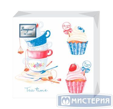 Салфетки 240х240 мм 3-сл., диз. "Время чая", разноцв., бум., 25 шт/упак "Bouquet" 15 упак/кор РОССИЯ 37438