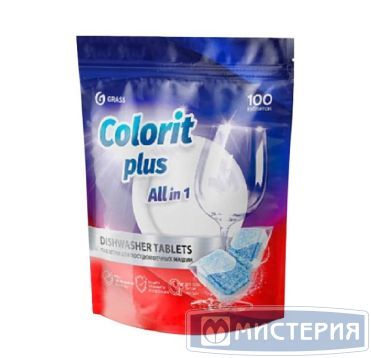 Таблетки для мытья посуды в посудомоечных машинах "Grass" Colorit Plus All in 1, 100 шт., 2000 г 100 шт/упак 5 упак/кор РОССИЯ 125717