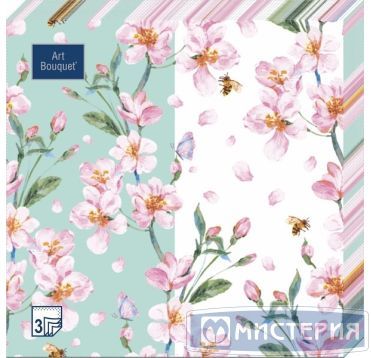 Салфетки 330х330 мм 3-сл., диз. "Цветущий сад", разноцв., бум., 20 шт/упак "Bouquet" 12 упак/кор РОССИЯ 37790