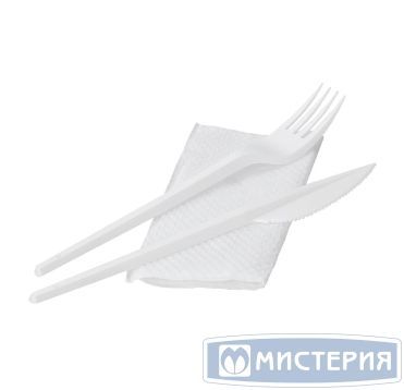Комплект столовых приборов №3 [вил.+ нож: 165 мм, бел., ПС+ салф.], 300 шт/кор 300 шт/упак РОССИЯ