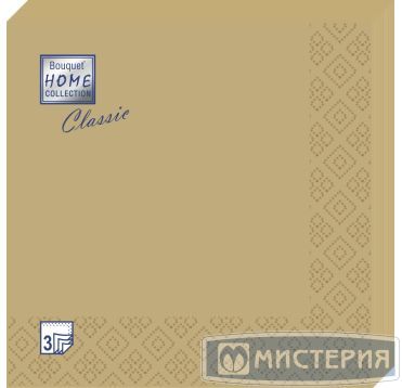 Салфетки 330х330 мм 3-сл., диз. "Gold", зол., бум., 20 шт/упак "Bouquet" 12 упак/кор РОССИЯ 37005