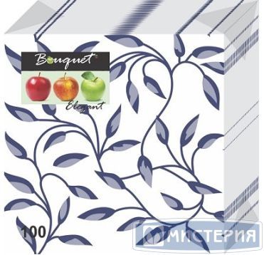 Салфетки 240х240 мм 1-сл., диз. "Узоры синие", разноцв., бум., 100 шт/упак "Bouquet" 16 упак/кор РОССИЯ 57369