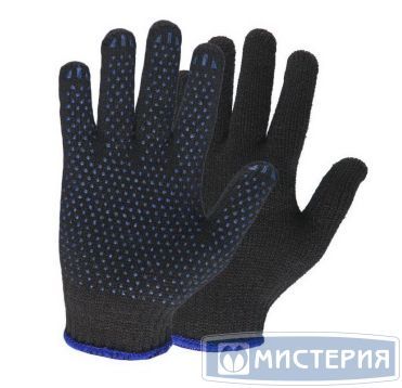 Перчатки нитяные, диз. "Точка", 5 нит., 10 кл., черн., Х/Б+ПВХ, 10 пар/упак 300 пар/кор РОССИЯ