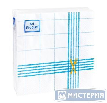 Салфетки 200х200 мм 2-сл., диз. "Скатерть синяя", бело-голуб., бум., 30 шт/упак "Bouquet" 26 упак/кор РОССИЯ 57621