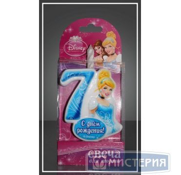Свеча для торта h68 мм, диз. "Disney Принцесса. Цифра 7", разноцв., 1 шт/упак 20 шт/кор РОССИЯ 1172
