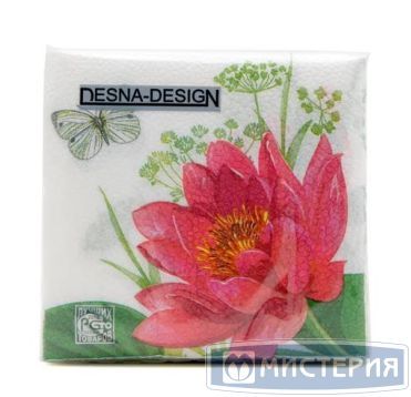Салфетки 250х250 мм 1-сл., диз. "Водяная лилия", разноцв., бум., 40 шт/упак "Desna Design" 32 упак/кор РОССИЯ 57462