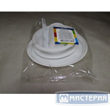 Набор одноразовой посуды для пикника [1 стак. 200 мл, ПП+1 тар. 475 мл, ПП+1 тар. d205 мм, ПП+1 тар. d153 мм, ПП+1 ст.лож.+1 ч.лож.+1 вил.+1 нож] 12 упак/кор РОССИЯ 187310